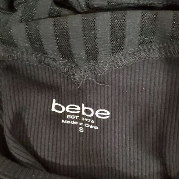 New Bebe Black Maxi Dress with Swarovski Crystals, Sheer Stripes & Side Slit - Picture 15 of 16